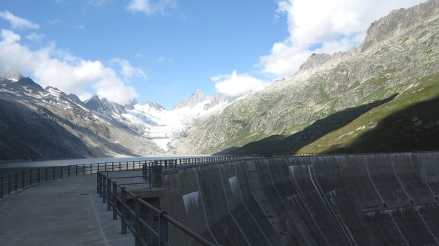One of several water dams on Grimsel Pass in the Swiss Alps. Hydropower used to be profitable, but now revenues have shrunk drastically. Credit: Ray Smith/IPS.
