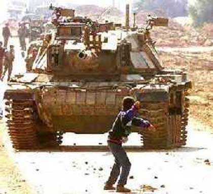 Palestine Boy facing upto an Israeli tank